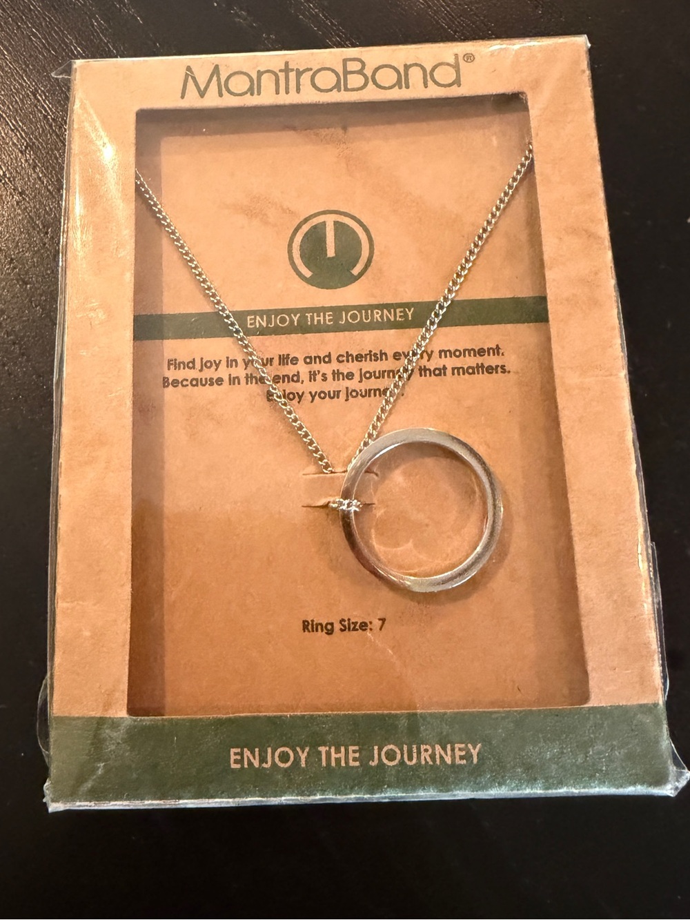 MantraBand Fidget Ring Necklace “Enjoy the Journey” size 7 ring